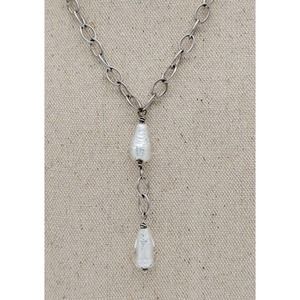 Sterling Silver Necklace Y Drop Dichroic Glass Teardrops Link Chain Stamped LLK